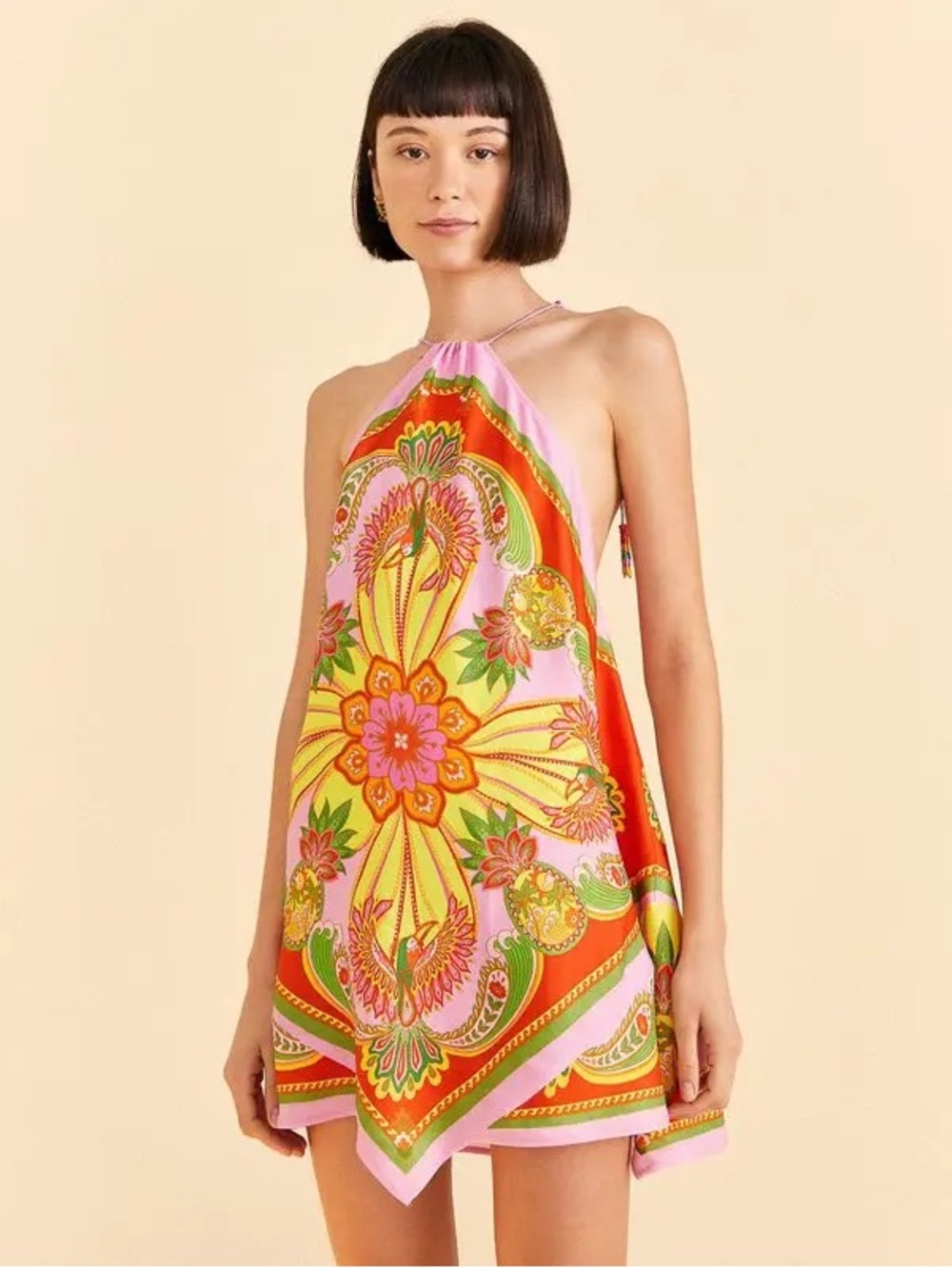 Farm Rio scarf halter mini dress